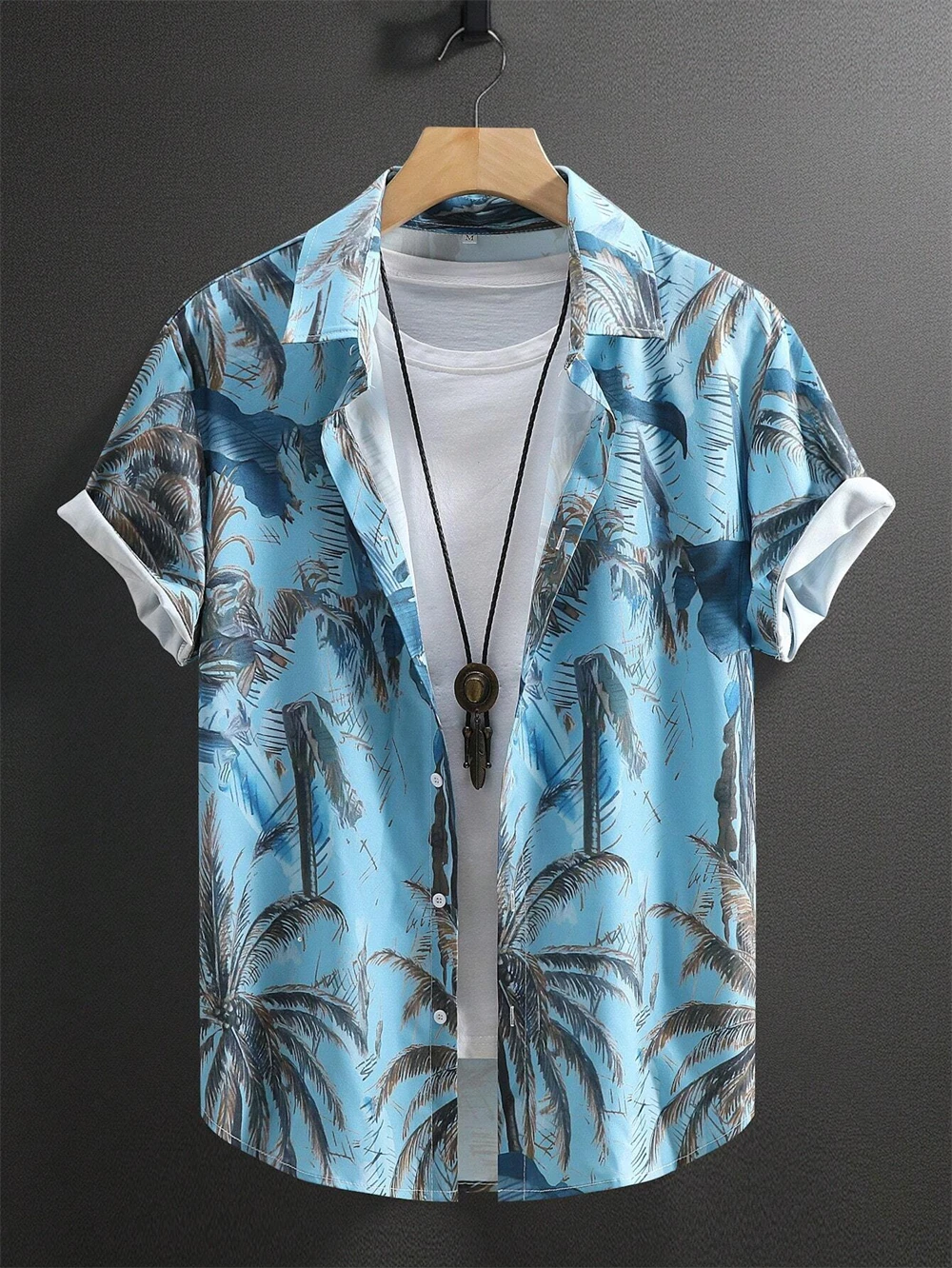 Men Street Fashion Summer Daily Shirt Hawaiian Cartoon Print Casual Loose Shirts Short Sleeve Beach Loose Tops