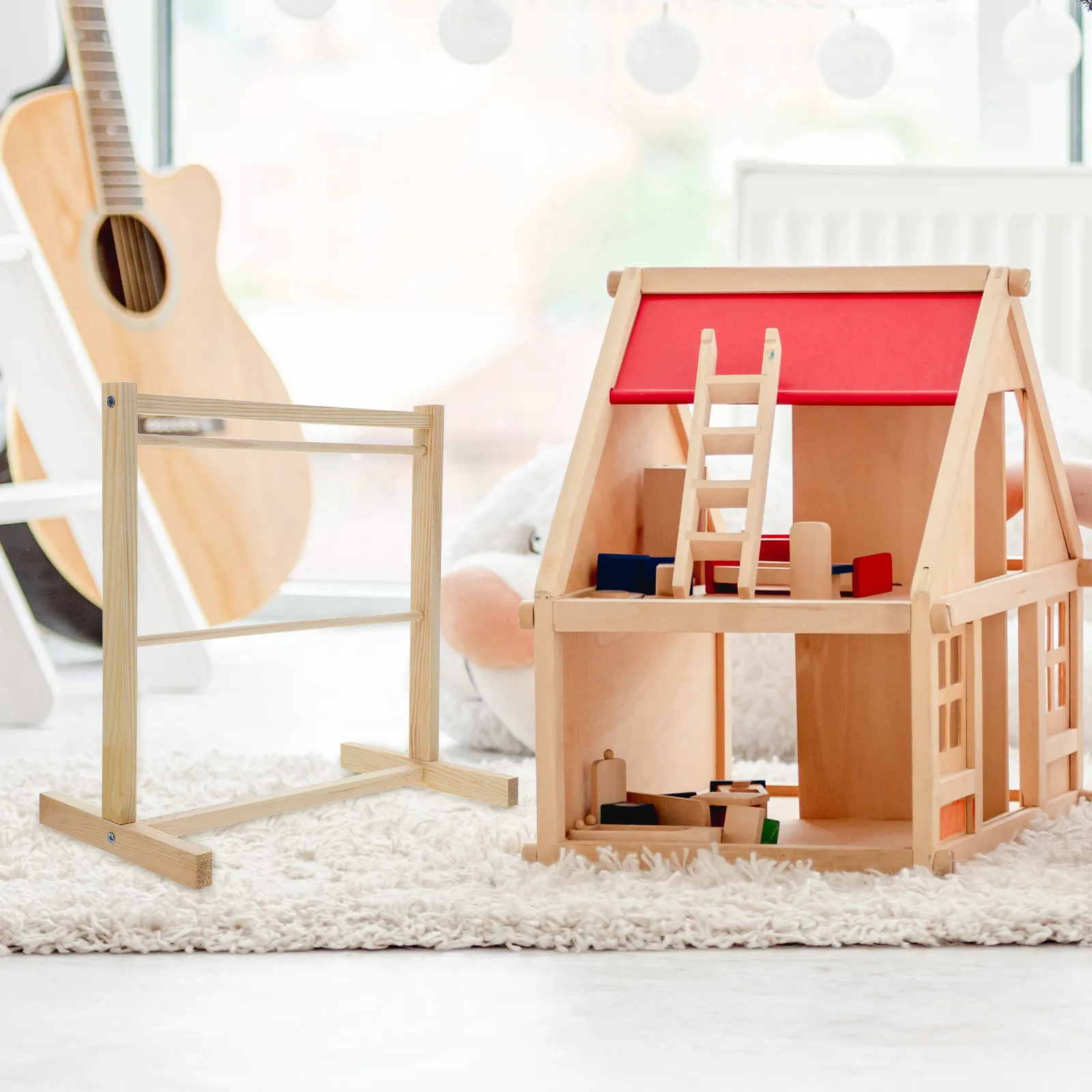 

Dollhouse Garment Rack Mini Cloth Rack Wooden Coat Hanger 30Cm Wardrobe Accessories Miniature Clothing Stand Organizer