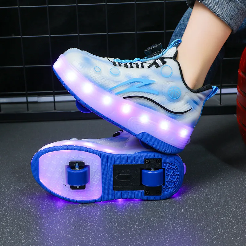 Two Wheels LED Children Roller Shoes Fashion Breathable Swivel Button Kids Skates Boys And Girls & Women Sneakers Size 29-40