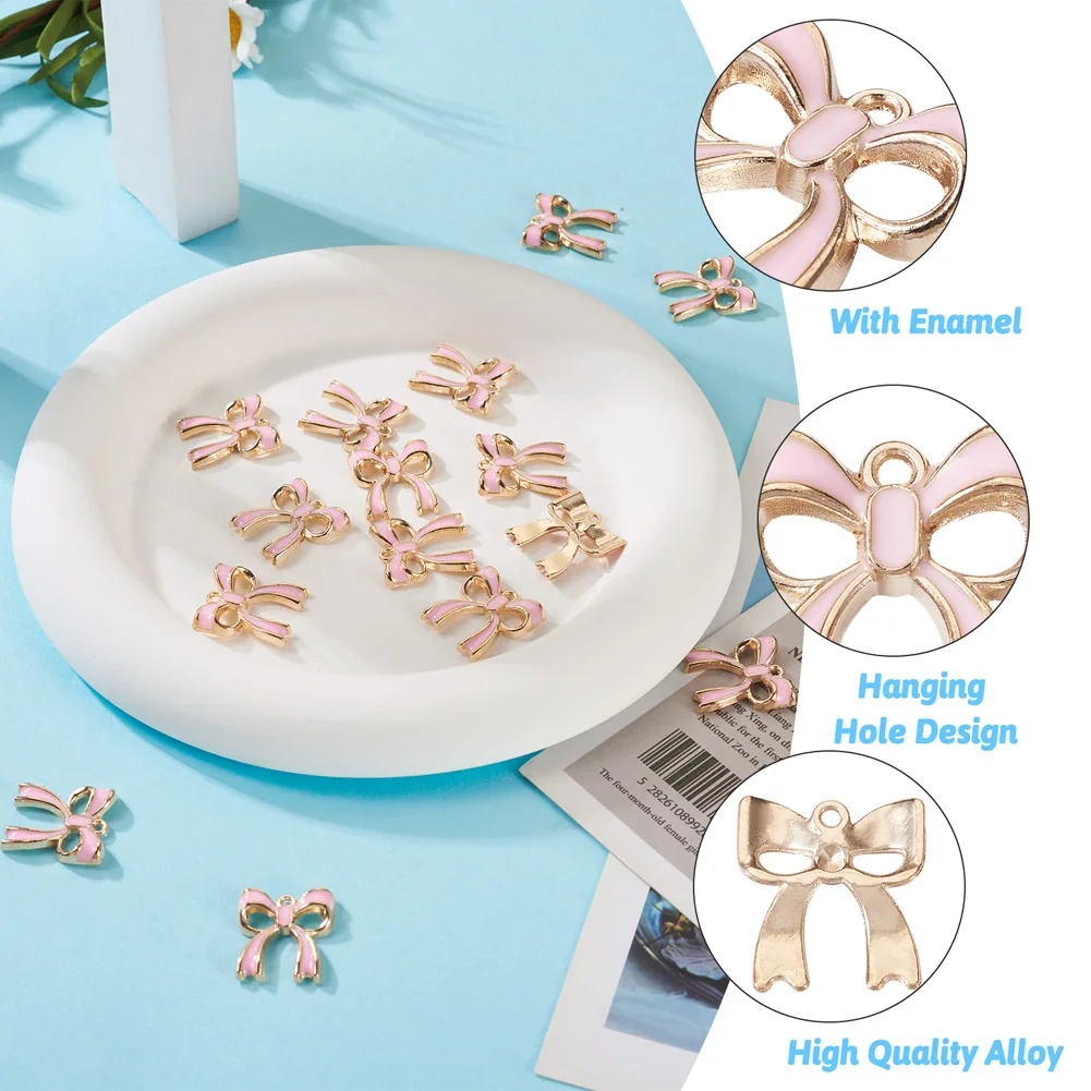 100 pcs Bowknot Alloy Enamel Pendants Pink Color for Making DIY Jewelry Necklace Earring Necklace Charms  Cute & Sweet Style