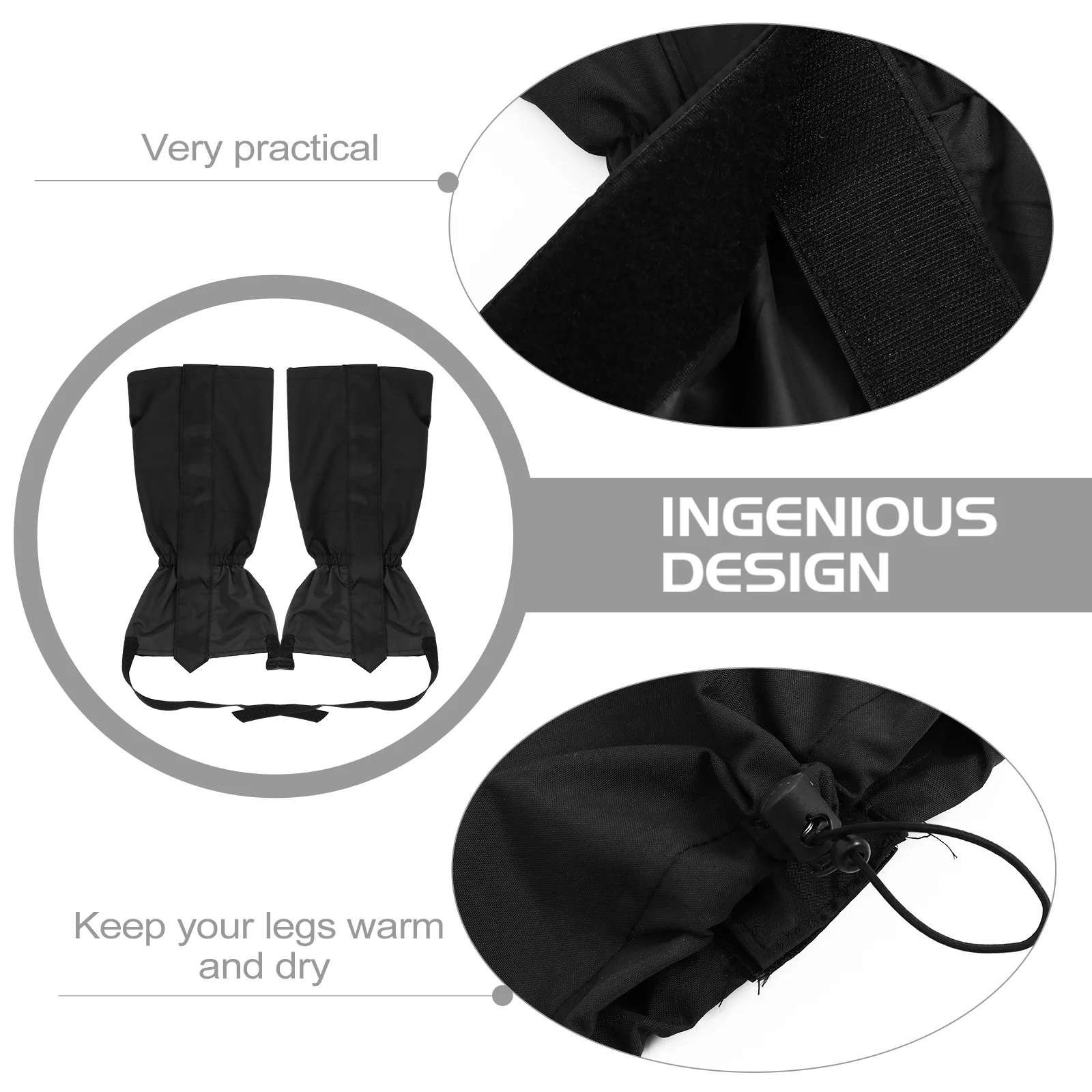 

1Pair Adjustable Leg Gaiters Tpu Strap Resistant for Winter Snow Mountain Black Leg Gaiters