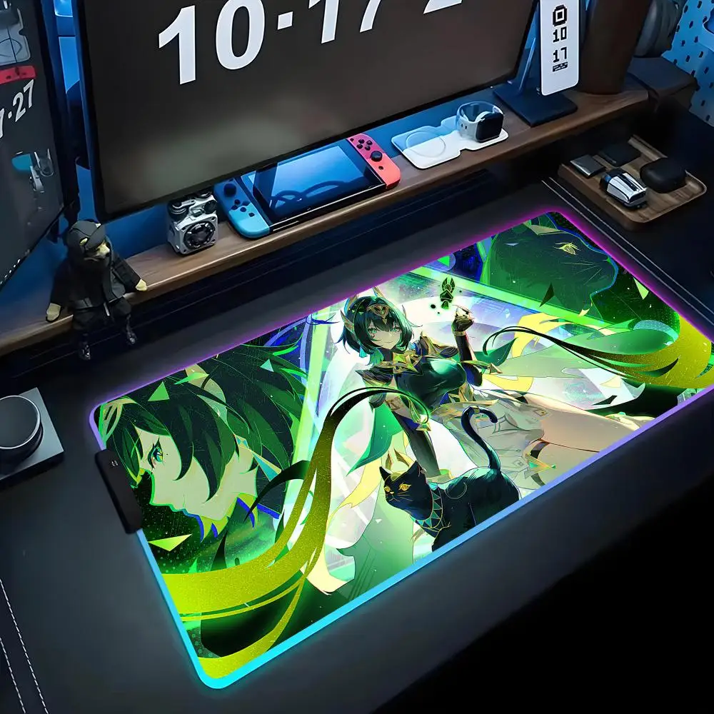 

nefer genshin Mouse Pad RGB Gaming Mousepad Big LED Pad PC Desk Mat Luminous Mouse Pad Large Keyboard Mats Table Rug With