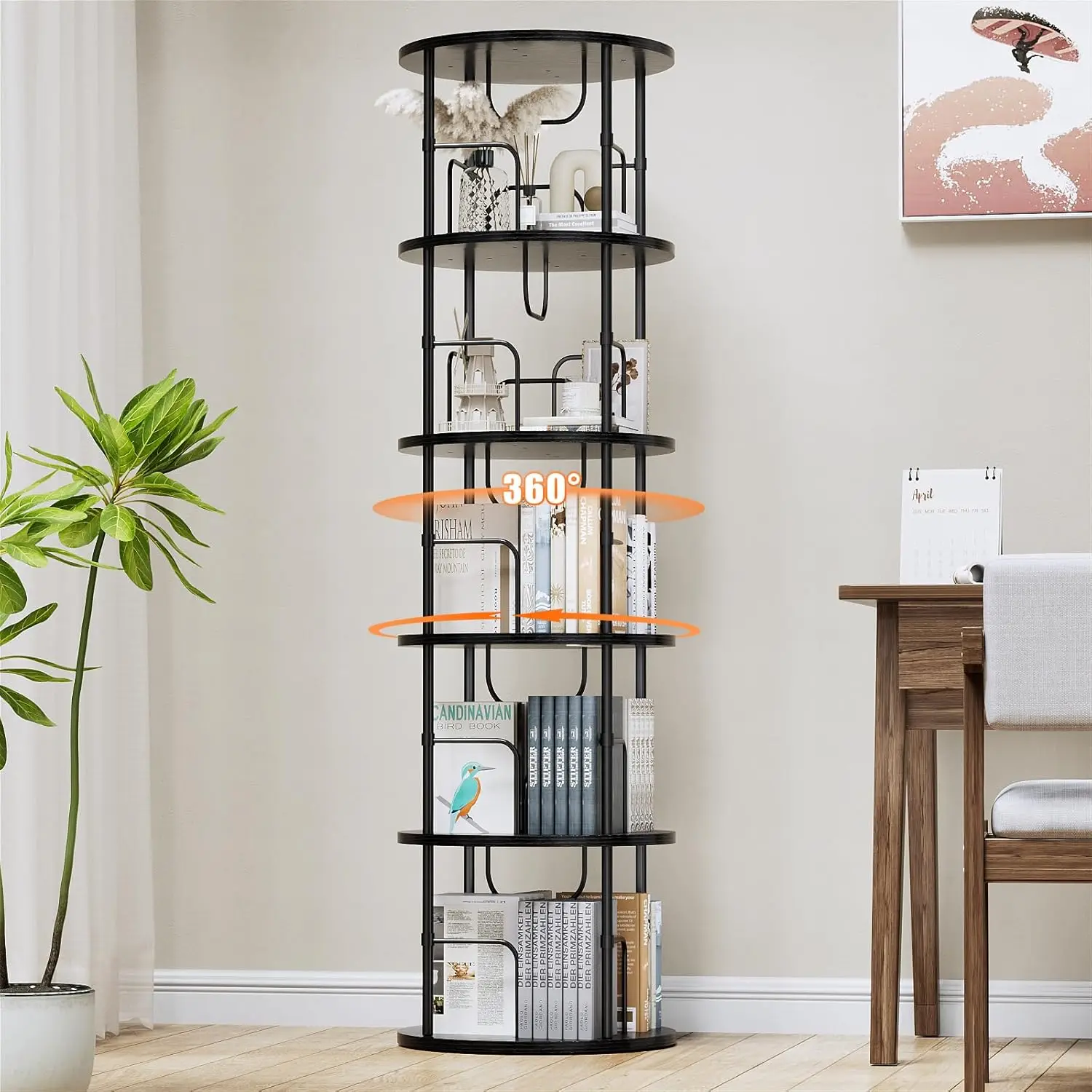 

5 Tier Rotating Bookshelf,360 ° Display Stackable Spinning Bookshelf Tower, Corner Bookshelf Tall Floor Standing Swivel Bookcase