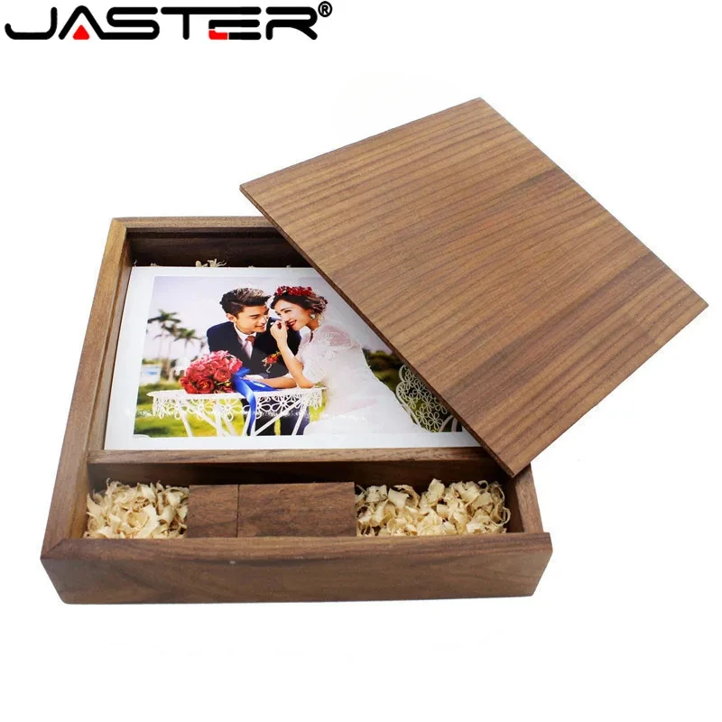 

JASTER Photo Unique Album Walnut Wood USB+Box Pendrive Creative Wedding Gift USB Flash Drive 8GB 16GB 32GB 64GB(170*170*35 Mm)