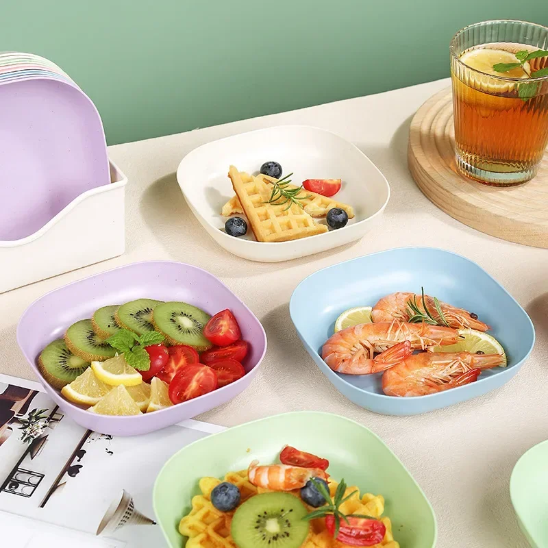 Macaroon Color Simple Straw Spit Bone Plate Set Home Snack Plate Snack Plate Fruit Nut Snack Plate Kitchen Accessories