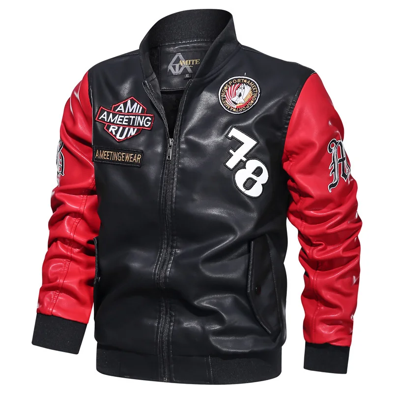 

Autumn 2023 Fashion Men Warm Slim Fit Male PU Faux Leather Motorcycle Jacket Men's Zipper Windbreaker Winter Coat