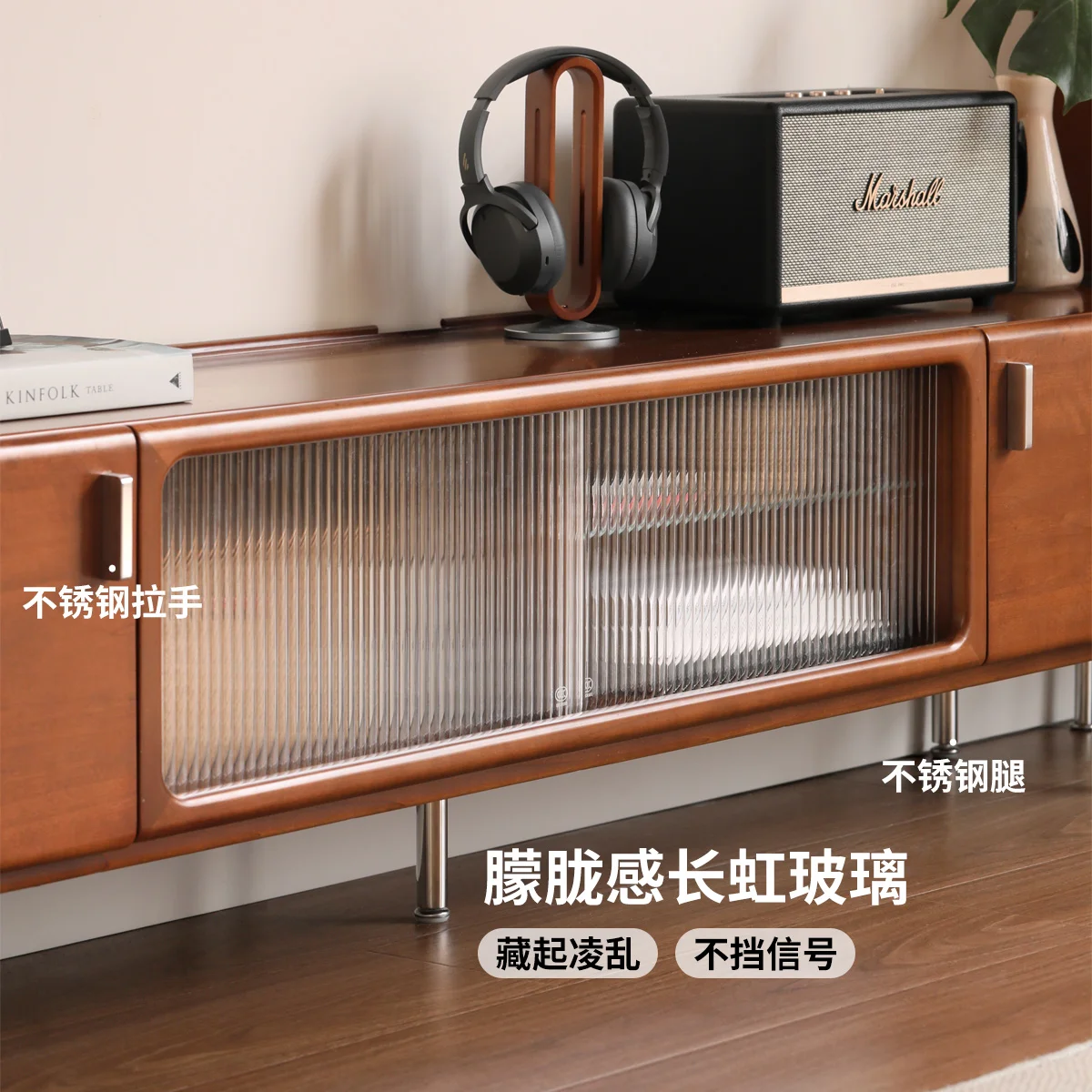 Solid wood TV cabinet Living room antique floor cabinet Household TV cabinet High-foot locker 3
