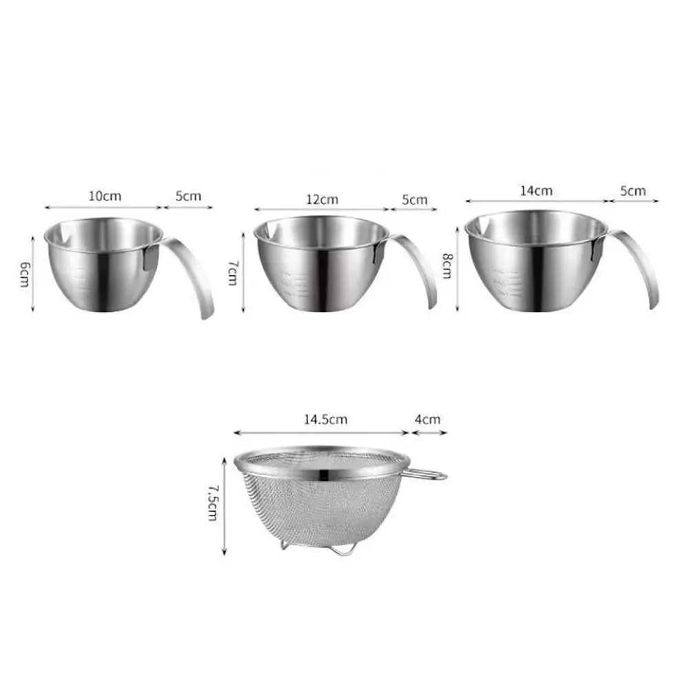 Stainless Steel Colander Basin with Scale Household Measuring Spoon Set Silver Double Layers Vegetable Washing Basin Kitchen - view 6