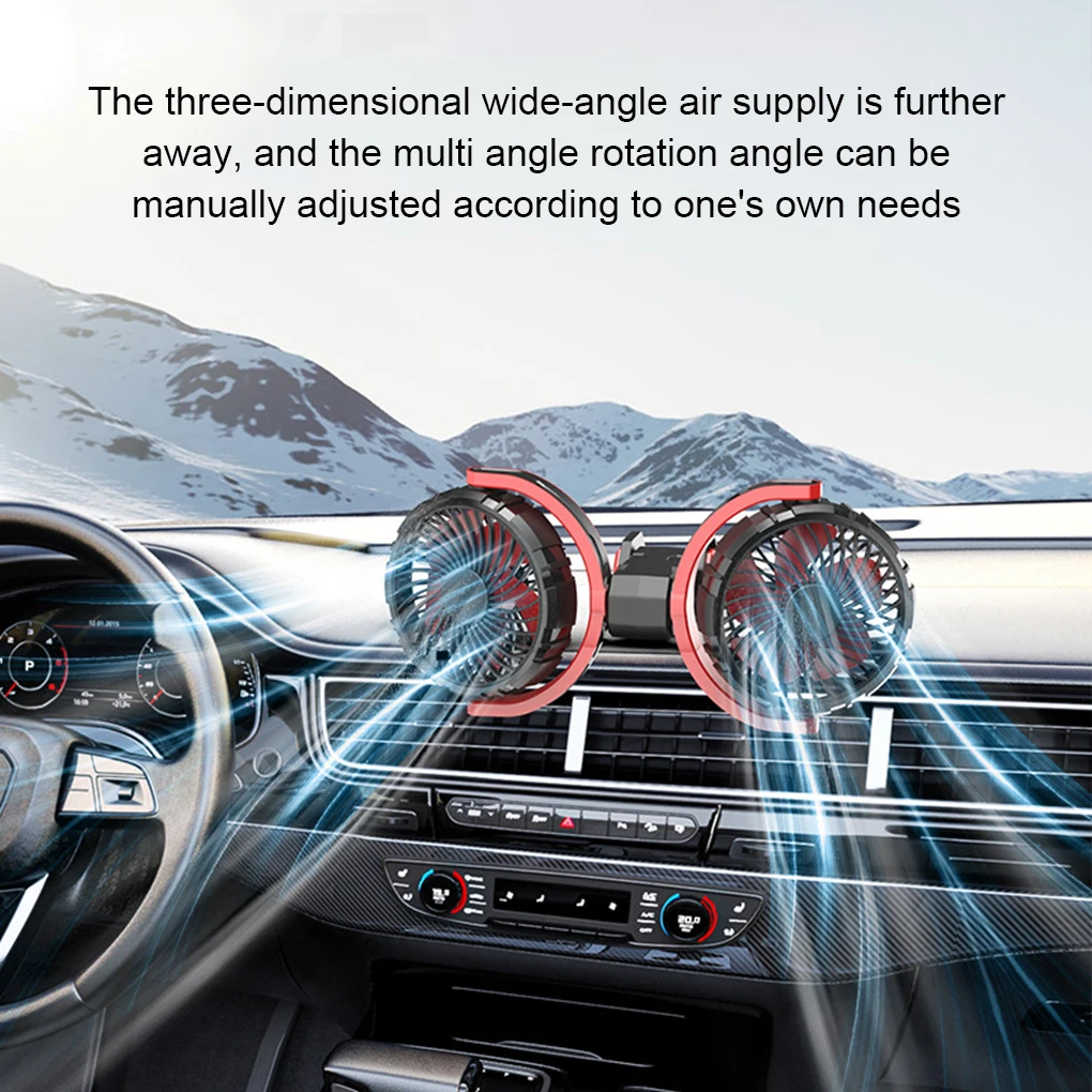 

Охлаждающий вентилятор с двойной головкой 20 Вт, 12 В, USB, автоматический складной, 3-скоростной, воздушный вентилятор, регулируемый на 360 градусов, малошумный охладитель, автомобильный вентилятор для седана RV SUV