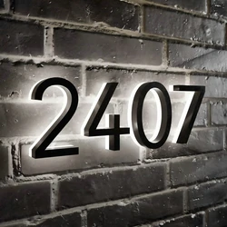 Metal 3D LED House Number Light Outdoor Stainless Steel Lighted Letter Sign Logo Address Plaque Home Hotel Door Plate Waterproof