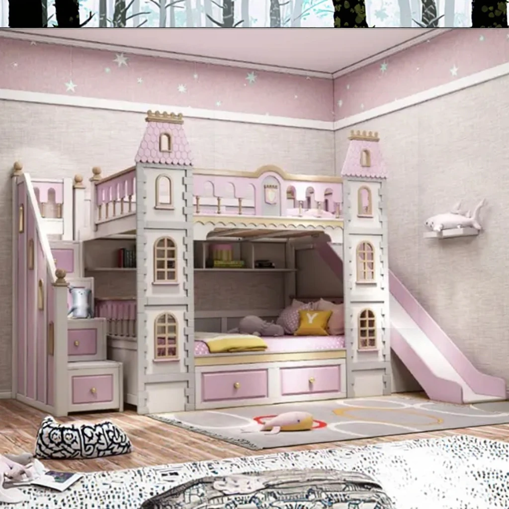 Tempat Tidur Tingkat Kayu Solid dan MDF Laris Manis untuk Anak-Anak, Furnitur Kamar Tidur Biru untuk Anak Laki-Laki, untuk Penggunaan di Rumah