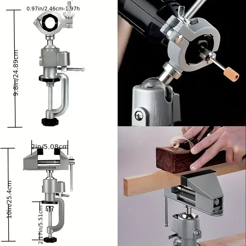 New 360° Rotating Table Vise with Drill Holder 2 In 1 Clamp for Woodworking Drilling Sawing Jewelry Making & DIY Projects