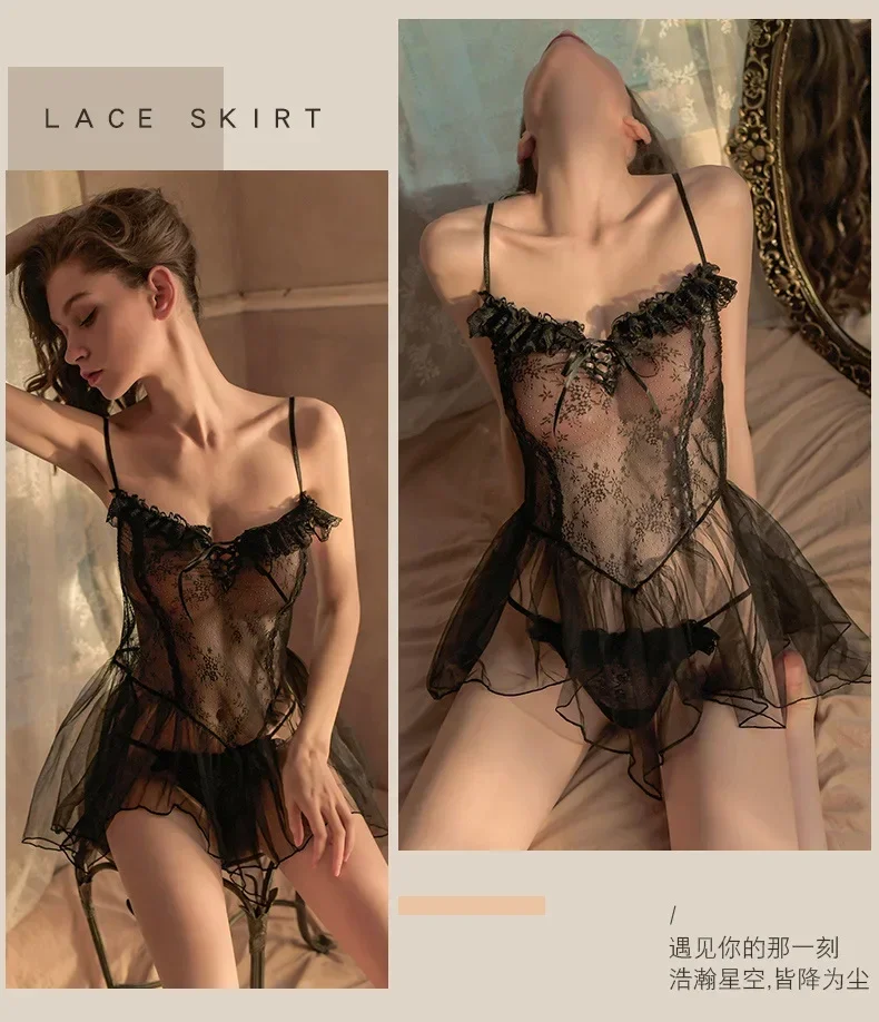 

Exotic Sets Sexy Underwear Strap Lace Pajamas Female See-through Mesh Seductive Suit Sexy Lingerie Pornos Suit Girl Tulle Dress