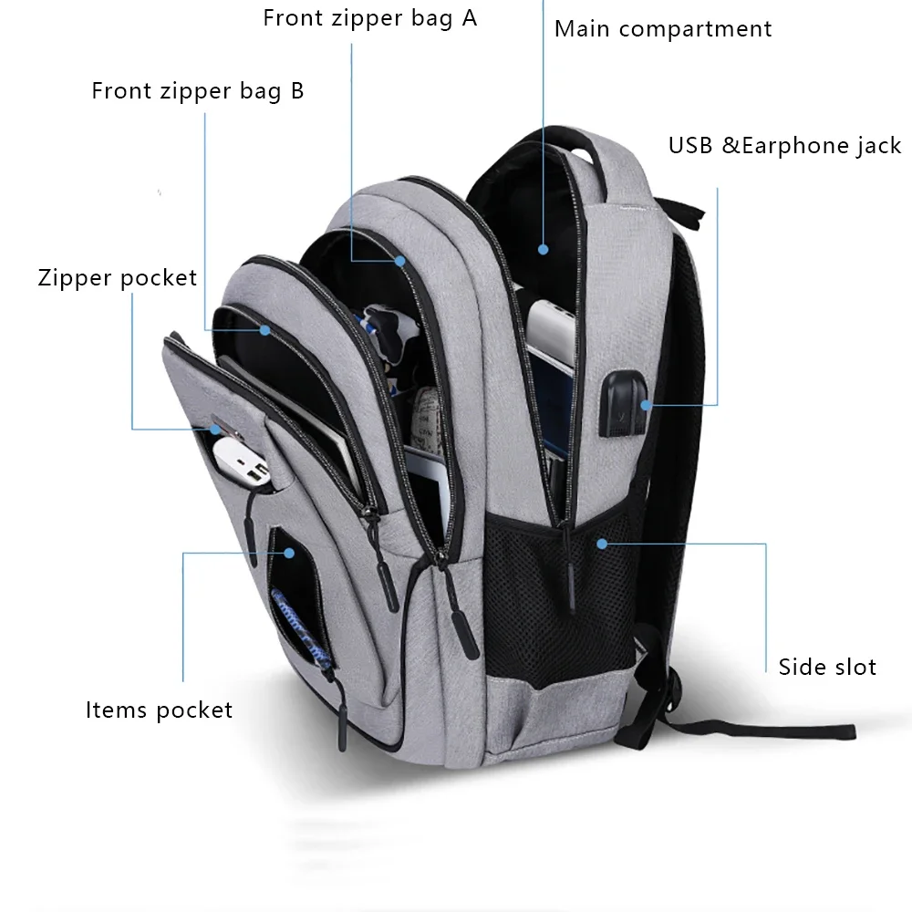 Rechargeable USB Business Computer Backpack Casual MEN\'S High-capacity Backpack Travel Bag Student Schoolbag