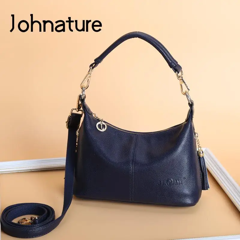 

Johnature Fashion Women Shoulder & Crossbody Bags 2024 New Versatile Soft Leather Solid Color Large Capacity Leisure Handbag