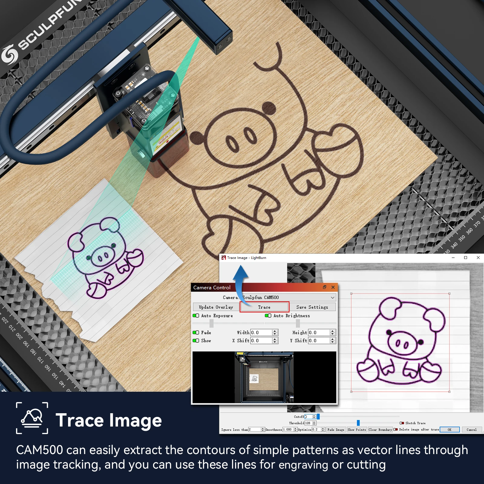 Imagem -06 - Sculpfun Lightburn Câmera Module para Gravador Laser Posicionamento de Precisão Image Tracing Process Recording Cam500