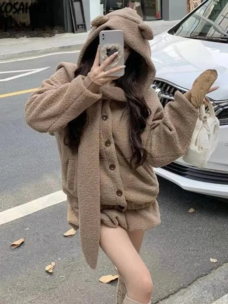 

2024 Autumn Inter Thick Sets for Women Sweet Loose Hoddied Cute Sweater Coats