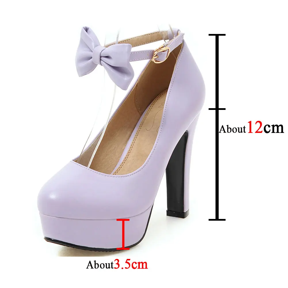 SARAIRIS Fashion Comfy Elegant Plus Size 47 Women Shoes Bow Decor Ankle Strap Ultra Mary Jane High Heeled Pumps