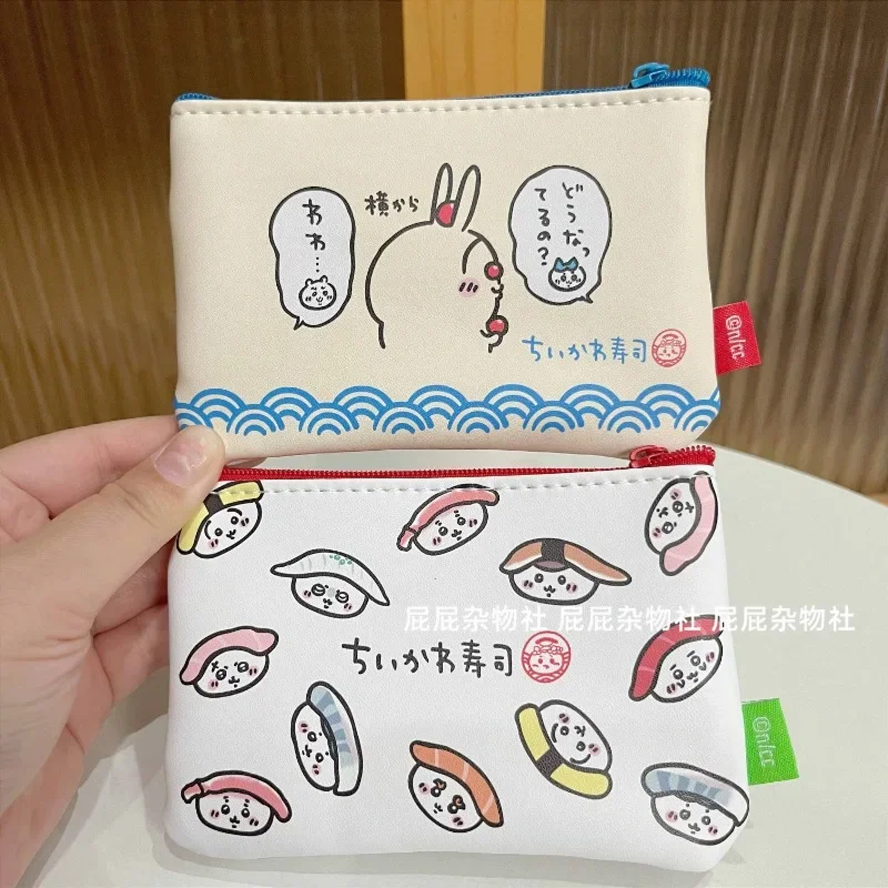 Cartoon Sushi Print Chikawa Small Pu Sundries Lipstick Storage Bag Anime Kawaii Hachiware Usagi Headphones Change ID Card Bag