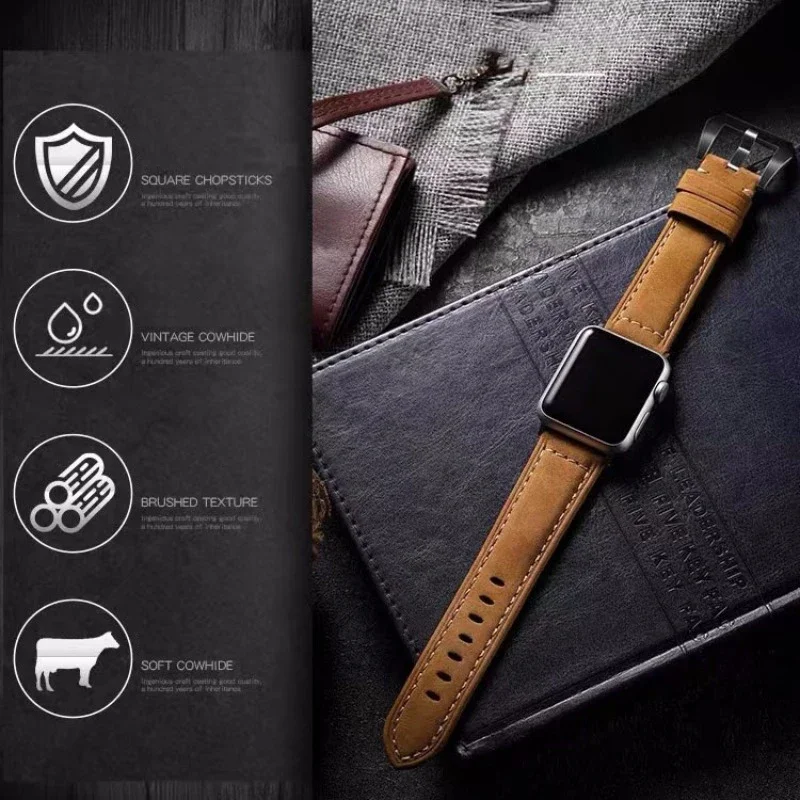 For Apple Watch Band High Quality Leather Strap Men for Series 10 9 7 8 56 SE Ultra 3 2 49mm 44mm 40mm Watch Band 45mm 41mm 42mm