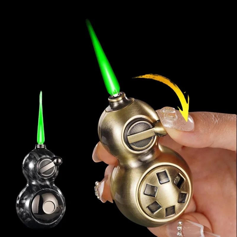 

New Windproof Black Mythical Gourd Arm Lighter Metal Jet Flame Rotating Turbine Torch High Flame Inflatable Portable Lighter