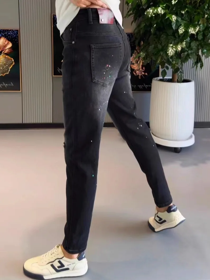 

Модные универсальные высококачественные мужские джинсы из денима, повседневные, прямого кроя, осенняя новинка Haome