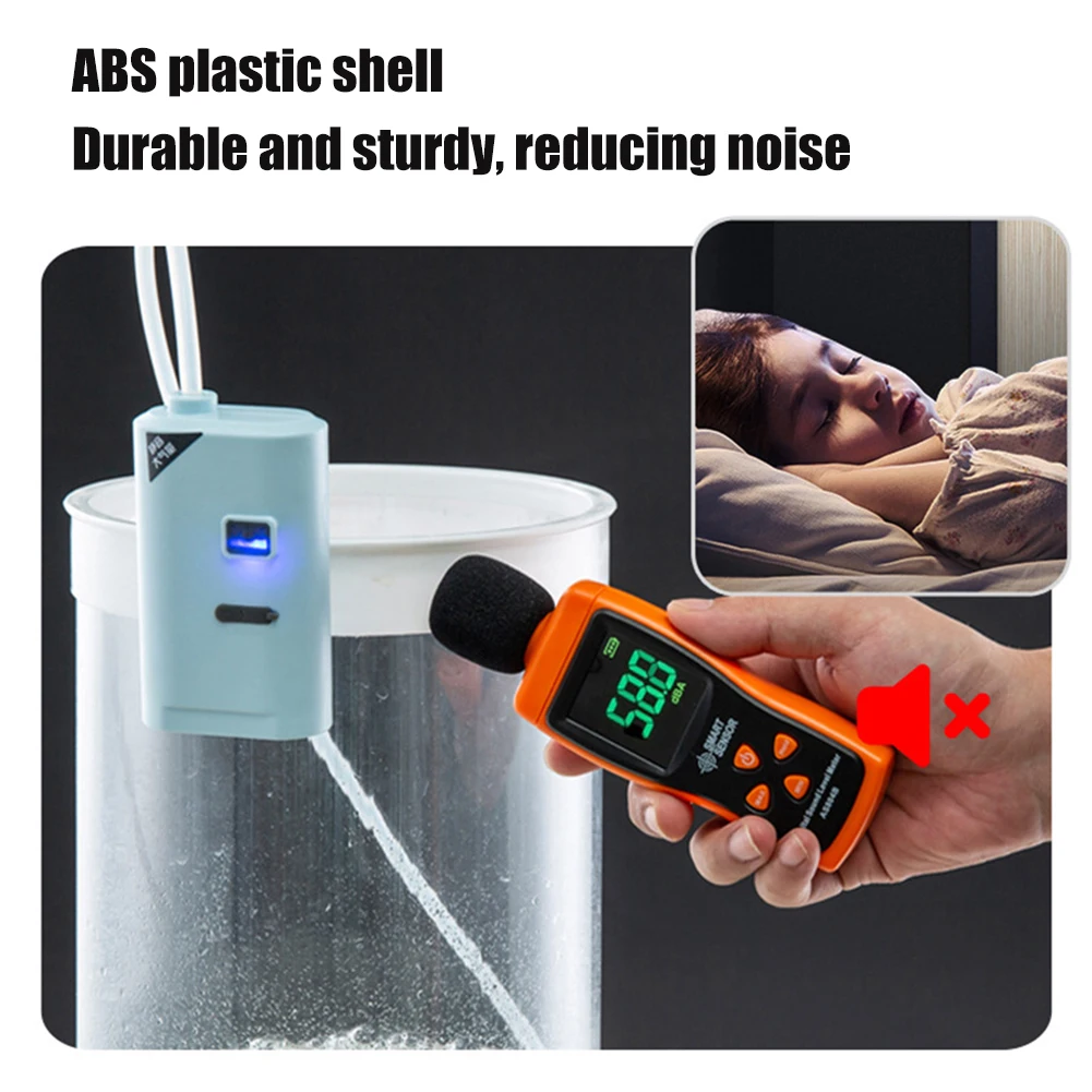 Oxygenated Fish Tank Pump USB Rechargeable Aquarium Air Pump Ultra Quiet Air Bubbler Aerator Portable for Outdoor Fishing