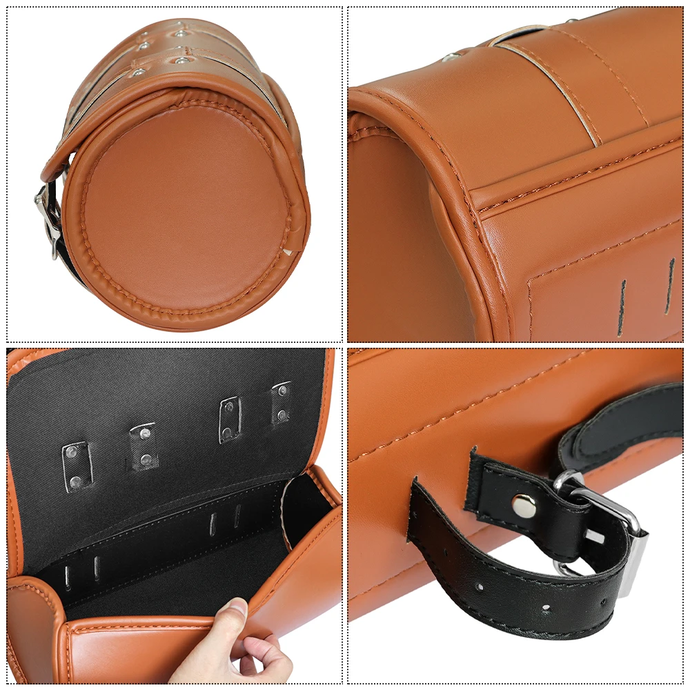 Retro Motorcycle Front Bag Vintage Tool Saddlebag Front Fork Handlebar Bag PU Storage Motorbike Tool Bag for Tools&Essential