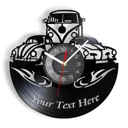 Camper Van Home Decor Wall Clock Personalized with Your Name Logo Car Number Camper van Retro Car Custom Vinyl Record Wall Clock