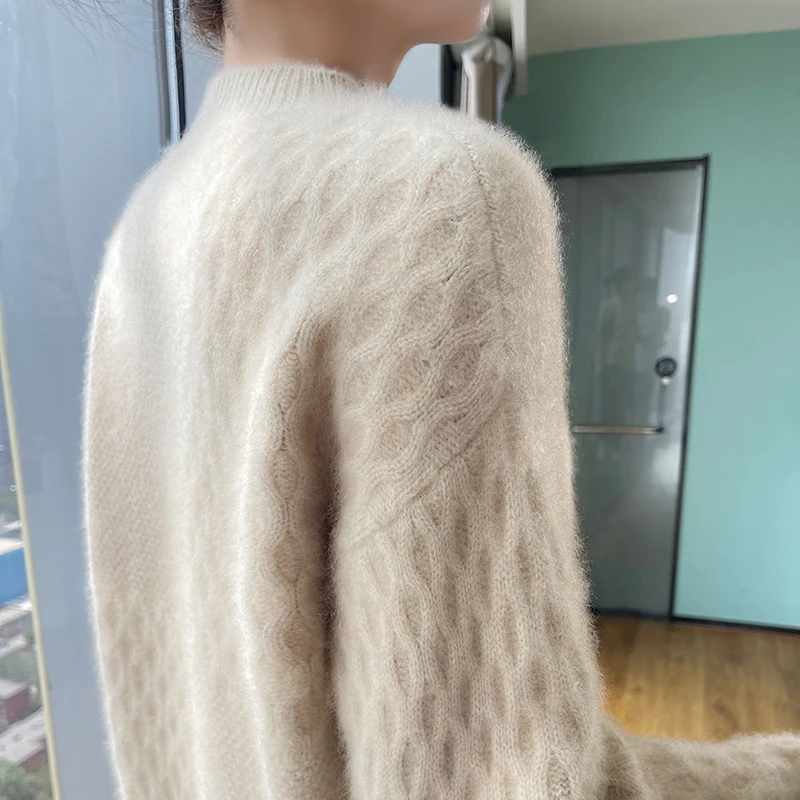 Autumn And Winter New 100% Pure Wool Thick Loose Half-High Turtleneck Pullover Women\'s Long Sleeve Bottoming Cashmere Top.