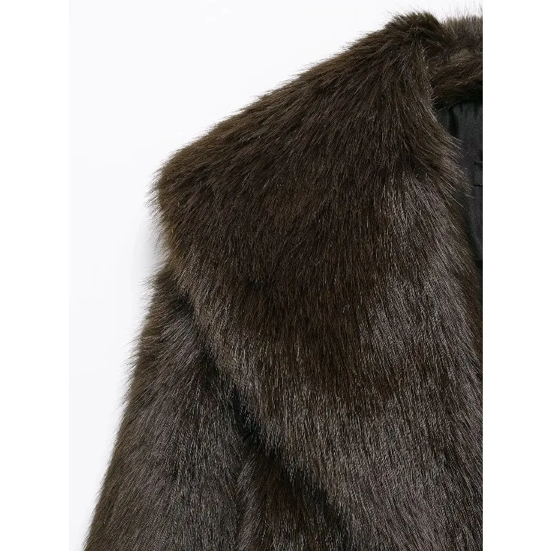 여성용 가을 겨울 빈티지 두꺼운 따뜻한 코트 솔리드 턴다운 칼라 긴 소매 벨트 장식 여성 패션 아우터웨어