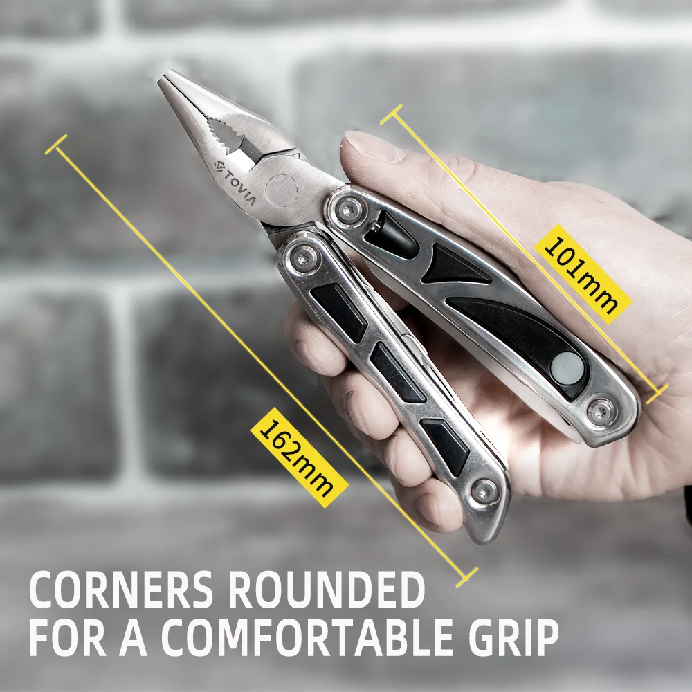 12 in 1 Stainless Steel Multitools Pliers Pocket Knife with Screwdriver, Can Opener, Light, Scissors, EDC Multi Tool with Canvas