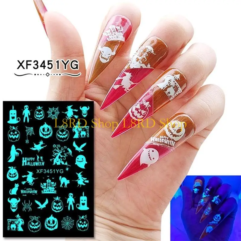 L8RD Adesivo per unghie luminoso Halloween da 12 fogli Adesivi fluorescenti che illuminano buio