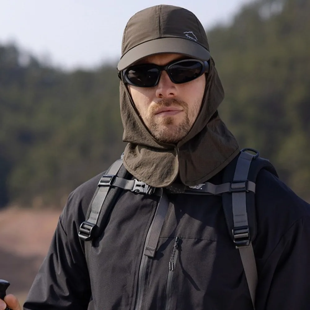 Fashion Face Mask Man Sun Hat Mesh Breathable Sun-cream Bucket Hat Detachable Shawl Wide Brim Outdoor Fishing Cap Hiking