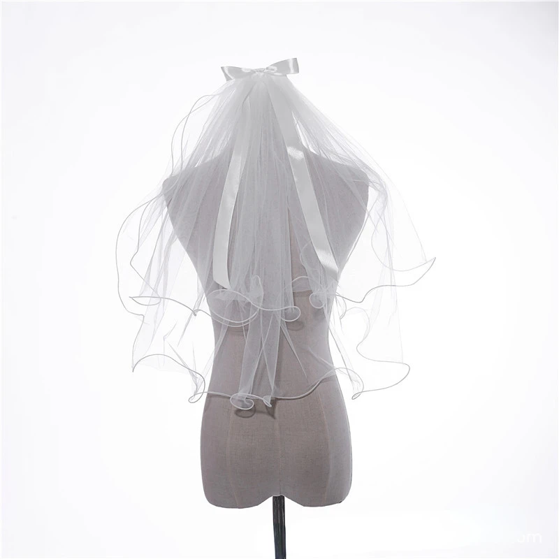 Bow Double Layer Small Veil Boud Edage Belt Hair Comb Headdress for Taking Photos Bride Wedding Veil Special Offer