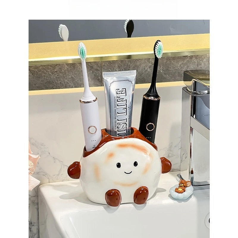 chinese-burger-toothbrush-holder-creative-ceramic-electric-toothbrush-stand-with-storage-bathroom-organizer-for-sink-counter
