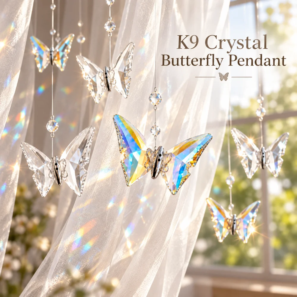 1-5Pcs Multi Size K9 Crystal Butterfly Pendant High Transparency Colored Butterfly Charms for DIY Chandelier Decor Accessories