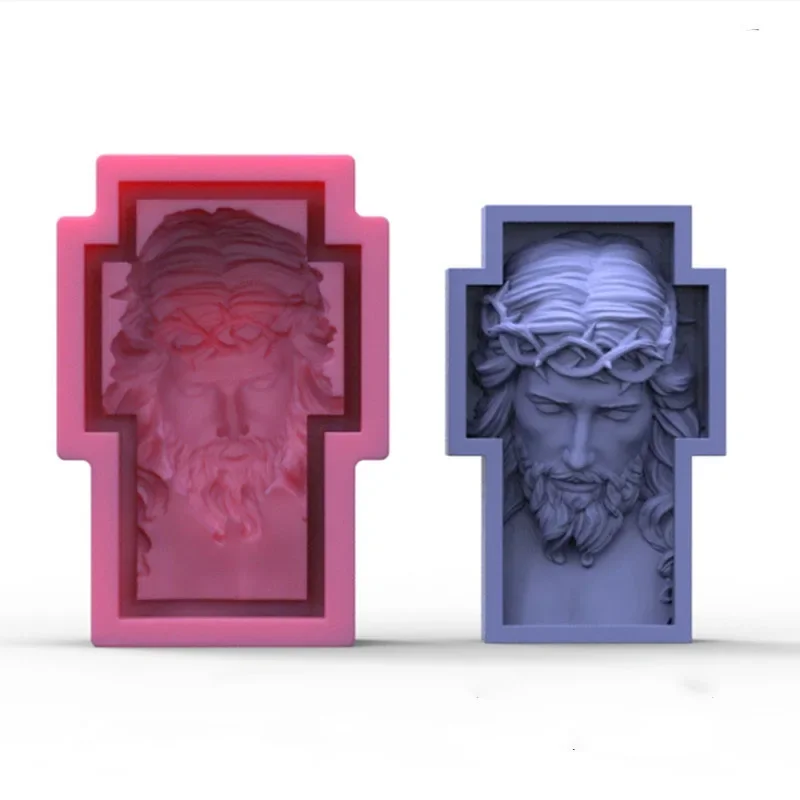 

Jesus Bust Statue Silicone Mold Christianity 3D Large Relief Cross Jesus Aroma Candle Gypsum Resin Soap Mold Home Decoration