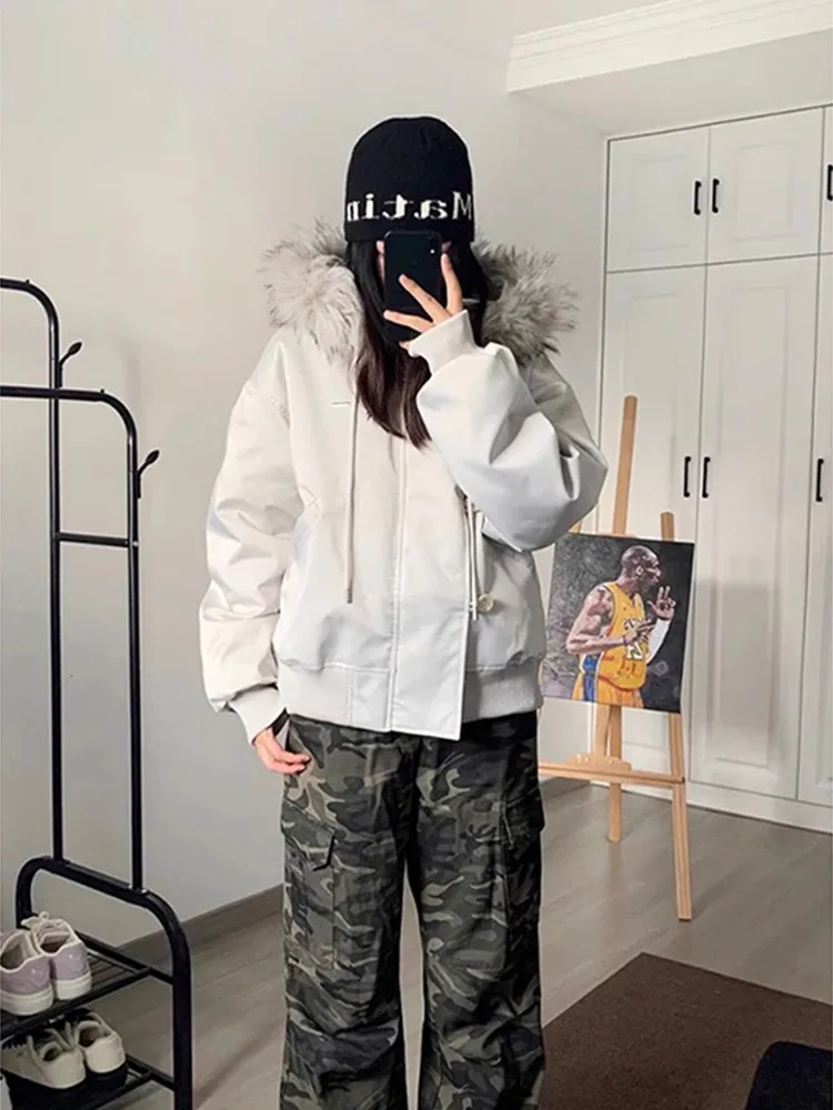 

GTNS American Retro Parka Cotton Jaet Thiened Fur Collar Couples Winter Coat ex Youth Faion Warm Fluffy Hoodie