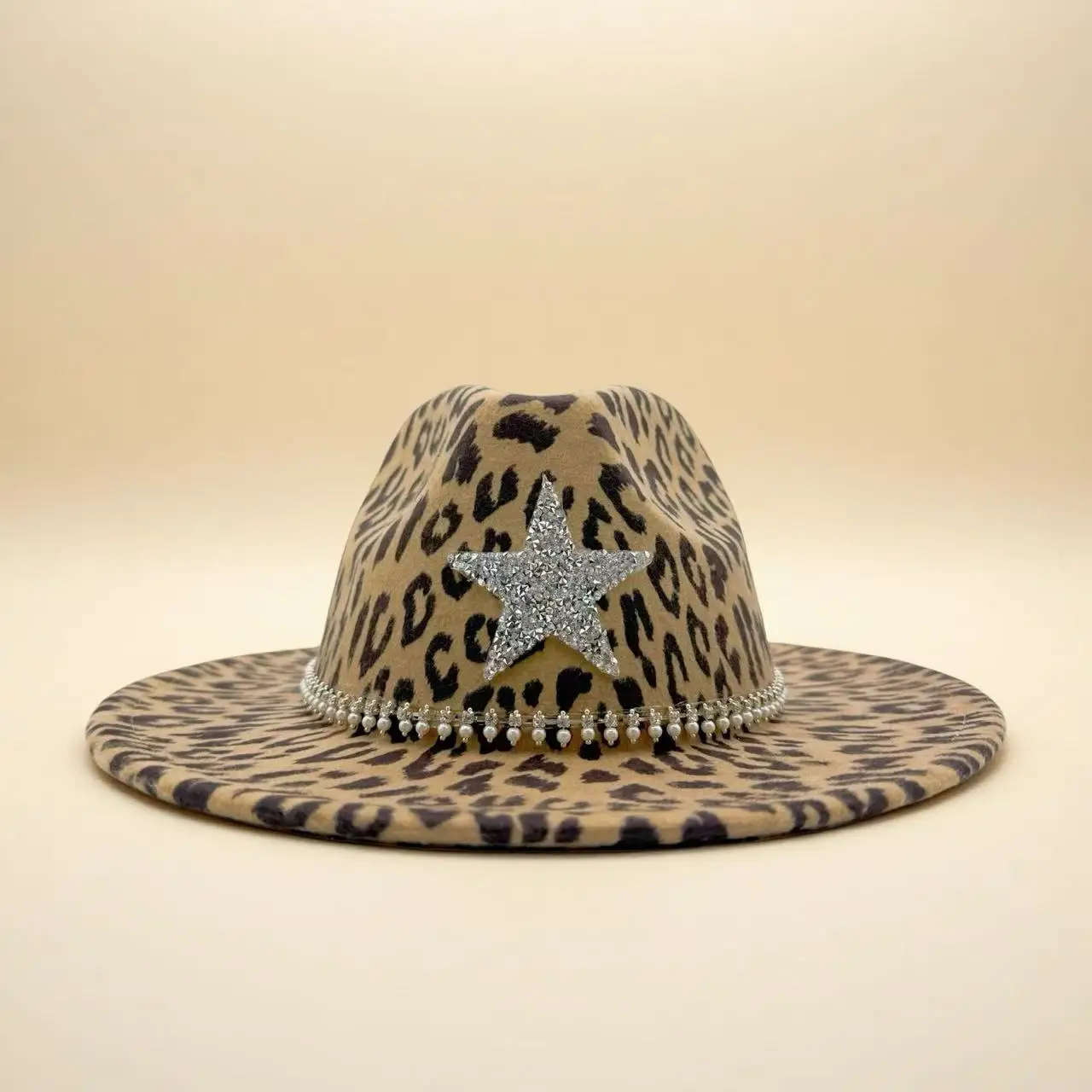 HongLuan Western Champagne Star Leopard Top Cowboy Hat Rhinestone Woman, Festival Accessories, Cowgirl Party Decorations