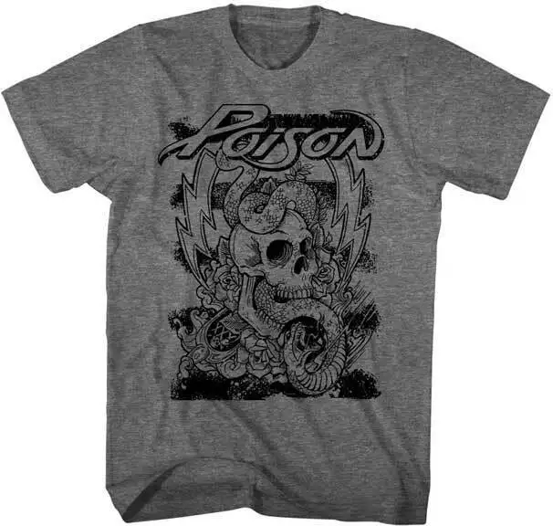 

Poison Snake Skull And Lightning Men's T Shirt 80's Rock Band Merch