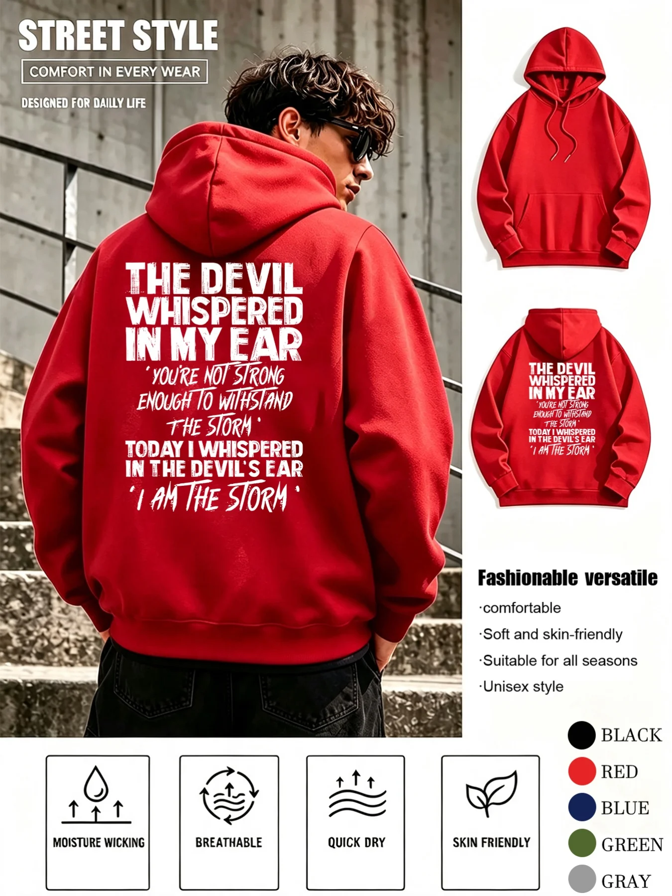 Devil's Whisper Logo Printed Men's Fashion Hooded Sweatshirt for Autumn/Winter Outdoor Daily Commuting Clothing