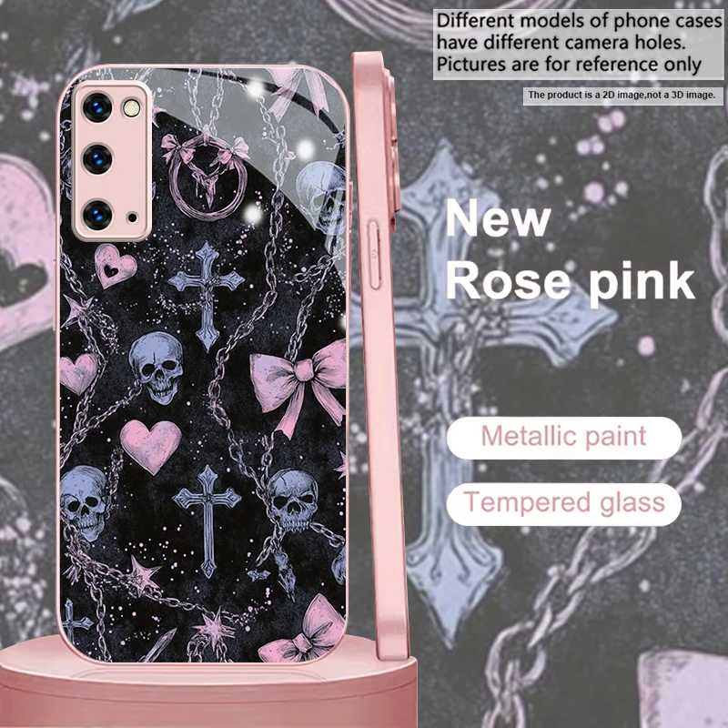 Blue purple skeleton Art Pink Metallic Glass Phone Case For Samsung Galaxy S26 S25 S24 S23 Ultra Plus FE S9 S10 Note 10 20 Cover