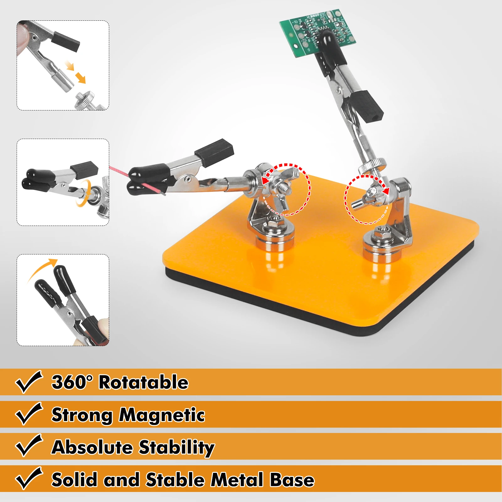 NEWACALOX Mini Welding Workbench Soldering Third Helping Hand  Magnetic Flex Arm Custom Alligator Clips Electronic Repair Tools