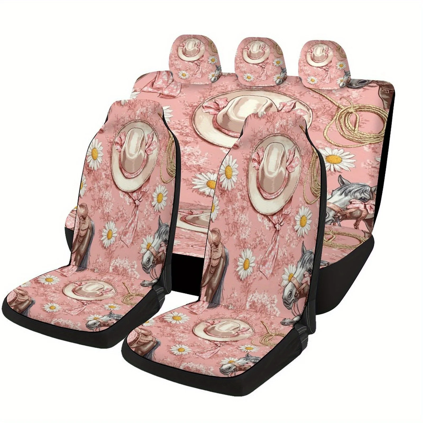 

Cowboy Hat And Horses Themed Car Seat Cover Set For Most Cars, Fashion Personalized Novelty Car Seat Protector Covers Full Set,