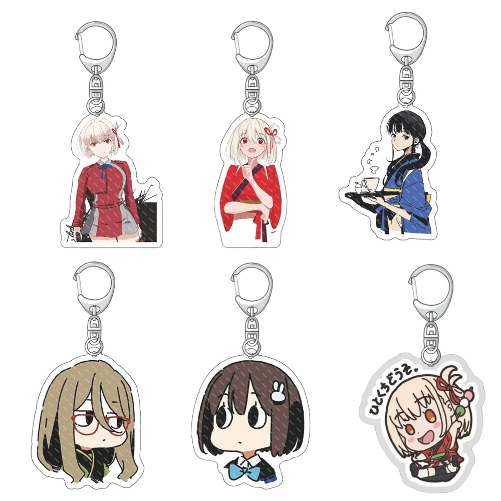 

Cute Popular Anime Lycoris Recoil Keychain Acrylic Ornament Inoue Takina Chisato Nishikigi Figures Metal Holder Keyring FansGift