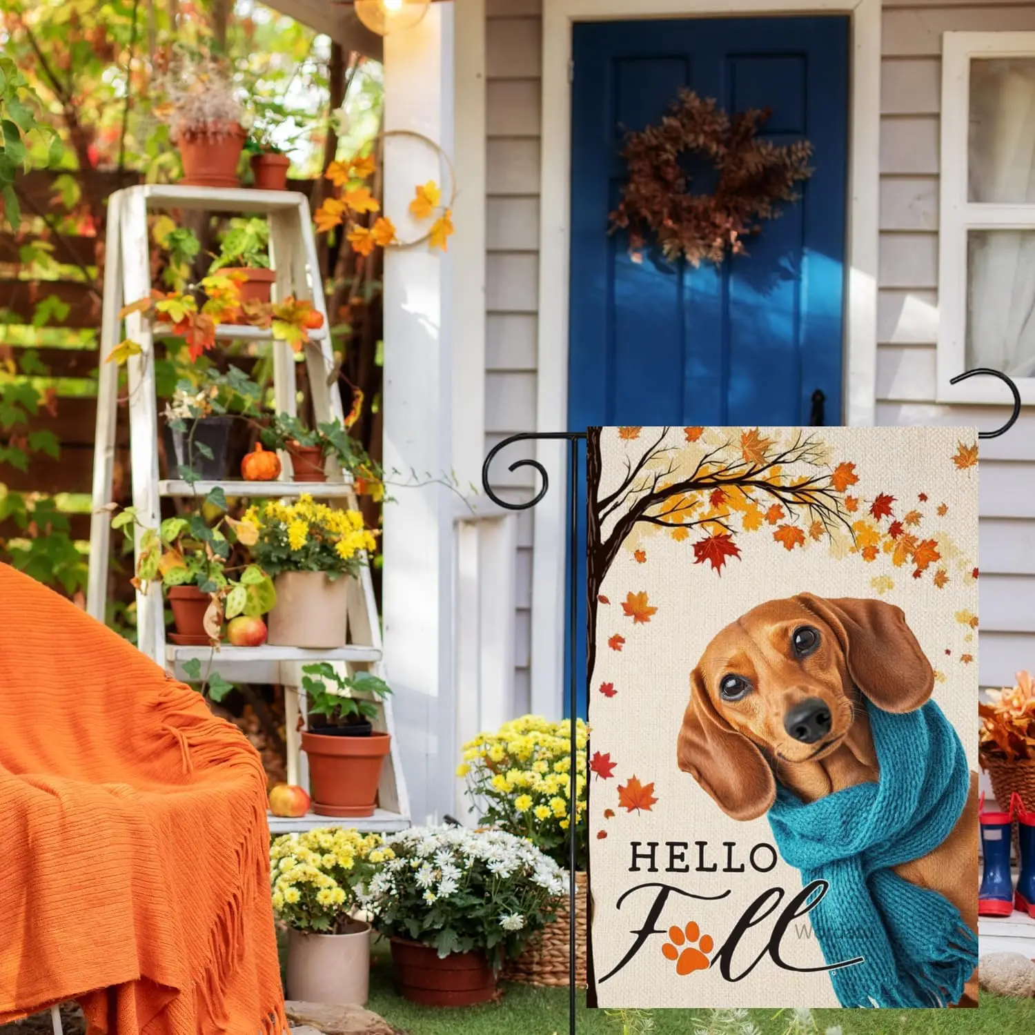 مرحبا الخريف الألماني حديقة العلم للخارج 12x18 بوصة مزدوجة الوجهين الخيش مابل ليف مزرعة عطلة في الهواء الطلق ساحة العلم H HHJ #2