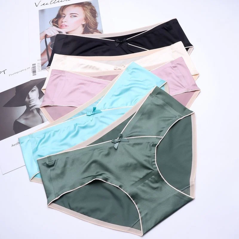 SP&CITY Luxury French Smooth Satin Traceless Women\'s Underpants Low Waist Simple Cotton Panties Comfortable Soft Seamless Briefs