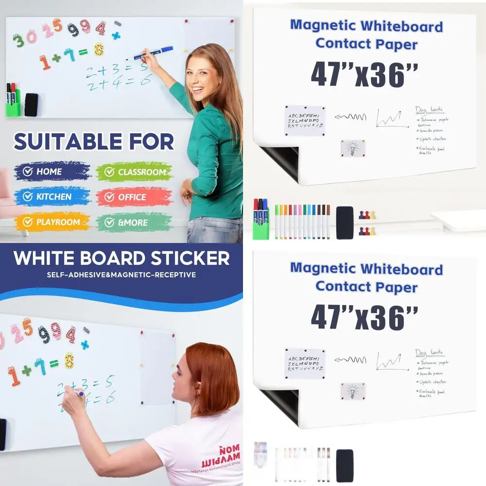 

47x36 Inch Magnetic Whiteboard Paper - Smooth Writing, No Ghosting, Strong Stick for Home, Office, Fridge