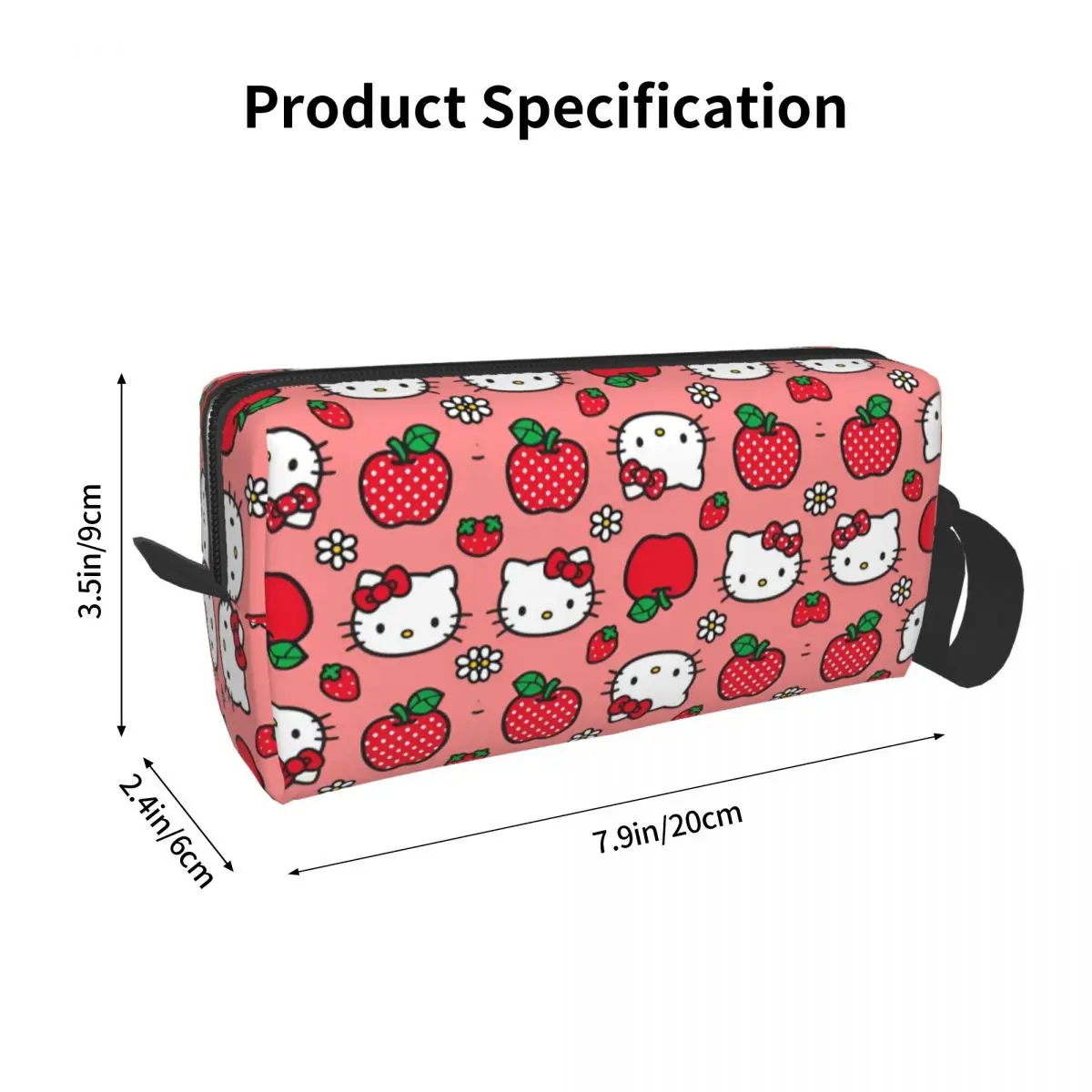 Hello Kitty Apple Strawberry Flower Pattern Large Makeup Bag Zipper Pouch Travel Cosmetic Bags Organizer for Women